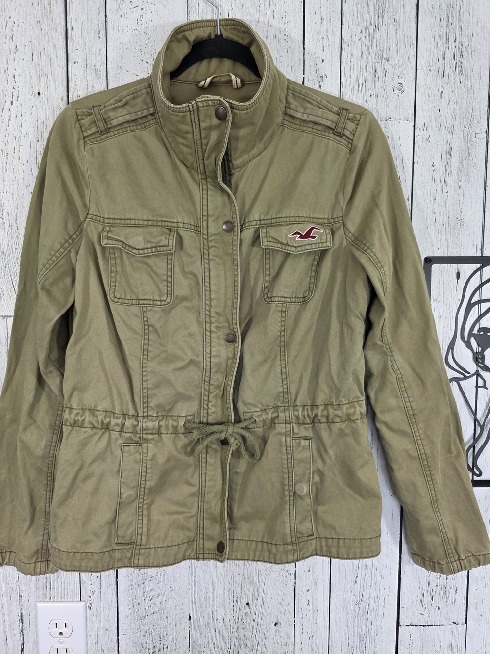 Hollister Olive Green Utility Field Jacket Size Large Y2K Cargo Military